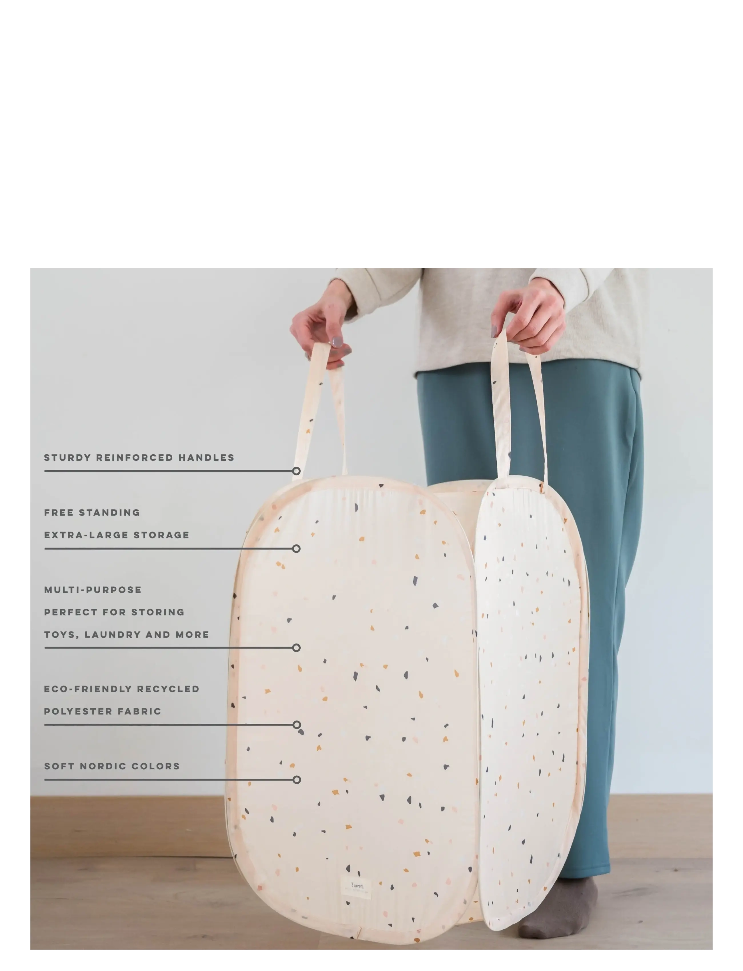 3 Sprouts - 3 Sprouts Pop-Up Laundry Hamper, Terrazzo beige - aufbewahrungsboxen - beige - 4