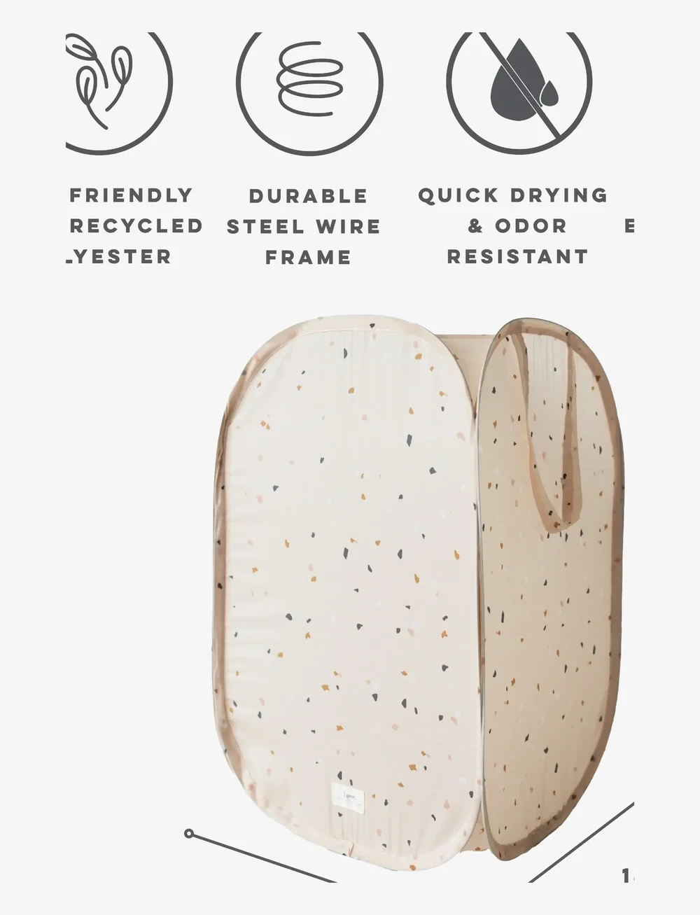 3 Sprouts - 3 Sprouts Pop-Up Laundry Hamper, Terrazzo beige - opbevaringskasser - beige - 5