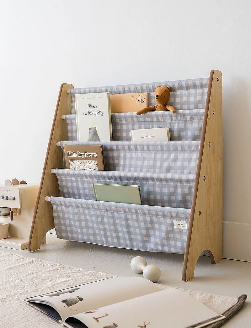 3 Sprouts - 3 Sprouts Bookcase, Gingham blue - förvaringskorgar - blue - 5