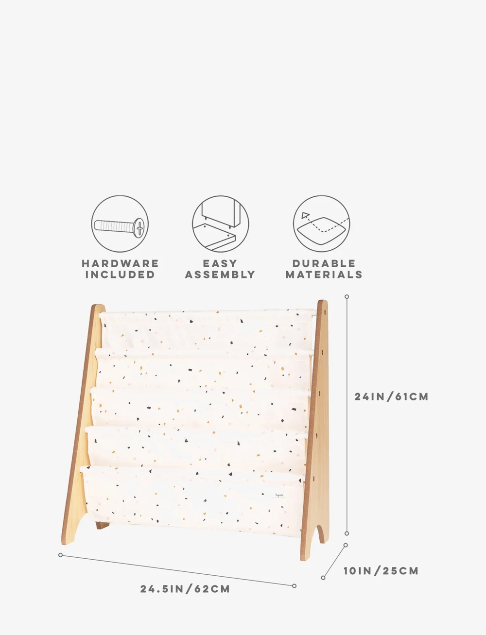 3 Sprouts - 3 Sprouts Book Rack, Terrazzo/Cream - förvaringskorgar - cream - 1