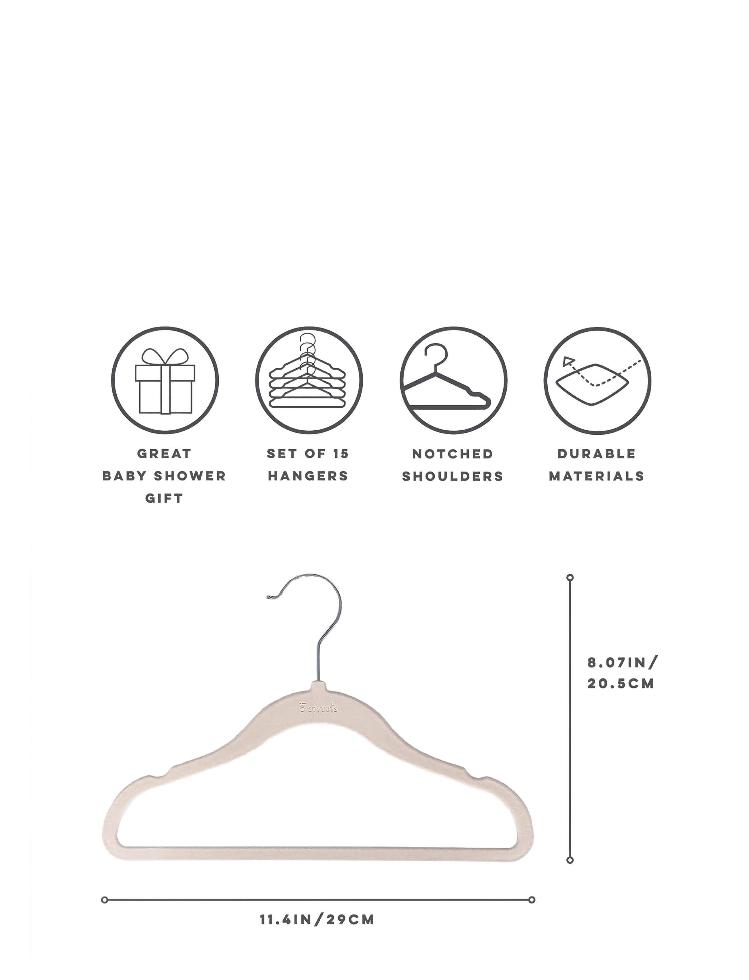3 Sprouts - 3 Sprouts Set, Velvet Hangers (15 pcs.) and Closet Divider (8 pcs.), Cream/Terrazzo - crochets et suspensions - beige - 4