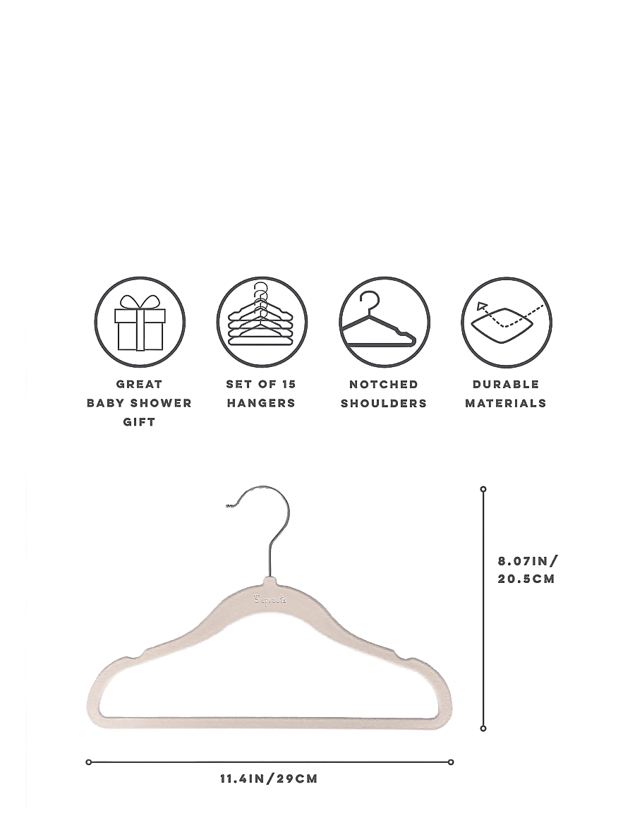 3 Sprouts - 3 Sprouts Set, Velvet Hangers (15 pcs.) and Closet Divider (8 pcs.), Cream/Terrazzo - crochets et suspensions - beige - 4