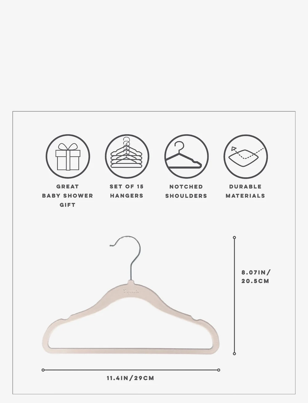 3 Sprouts - 3 Sprouts Set, Velvet Hangers (15 pieces) and Closet Dividers (8 pieces), Cream neutral - konksud ja riputid - beige - 4