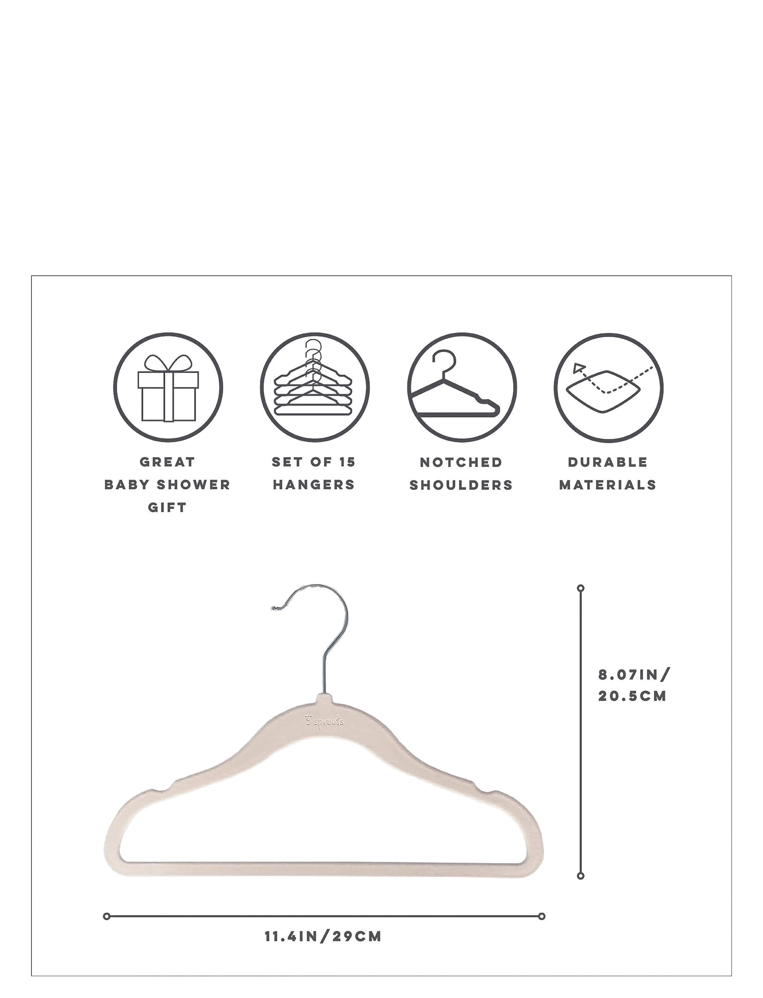 3 Sprouts - 3 Sprouts Set, Velvet Hangers (15 pieces) and Closet Dividers (8 pieces), Cream neutral - crochets et suspensions - beige - 4