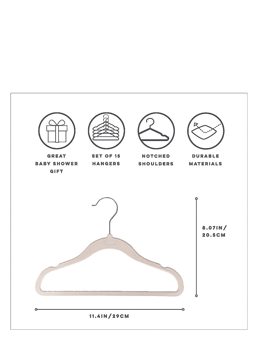 3 Sprouts - 3 Sprouts Set, Velvet Hangers (15 pieces) and Closet Dividers (8 pieces), Cream neutral - crochets et suspensions - beige - 4