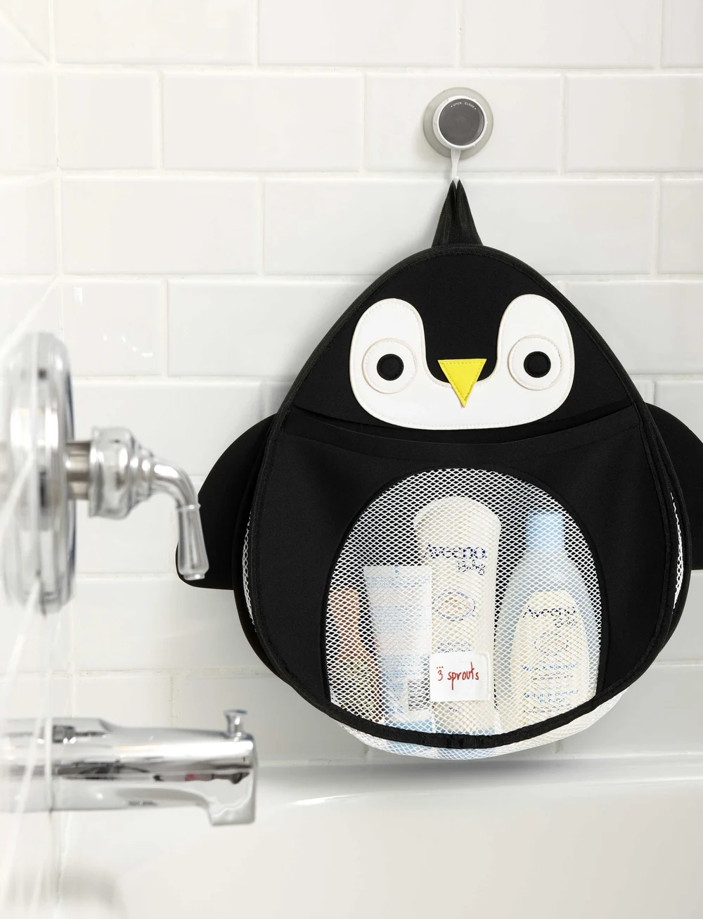3 Sprouts - Storage bag for the bathroom - badespielzeug - black - penguin - 0