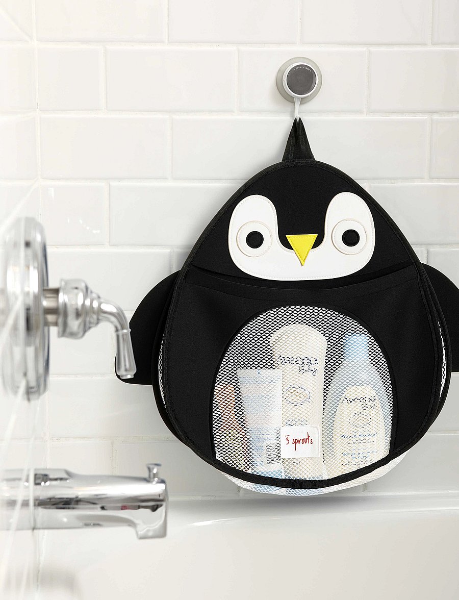 3 Sprouts - Storage bag for the bathroom - vannimänguasjad - black - penguin - 1