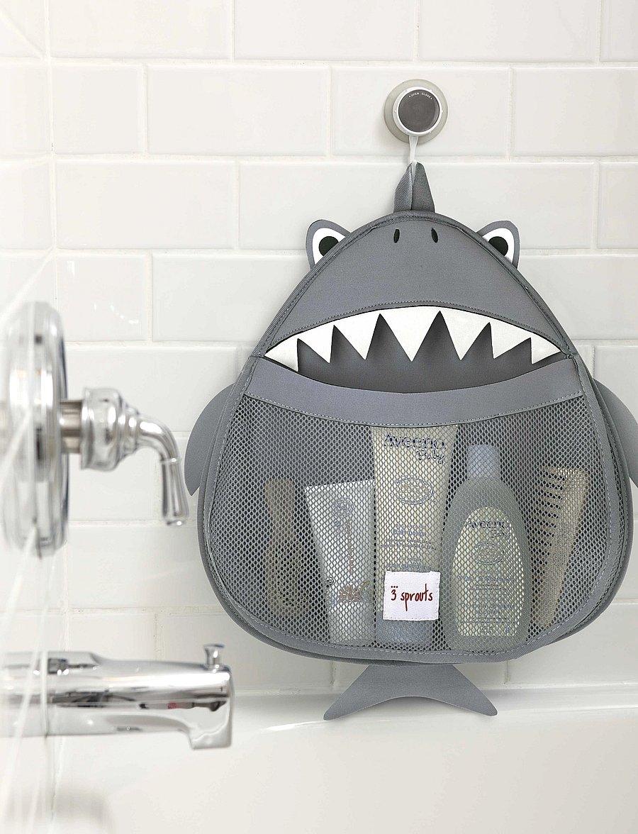 3 Sprouts - Storage bag for the bathroom - vannimänguasjad - gray - shark - 0