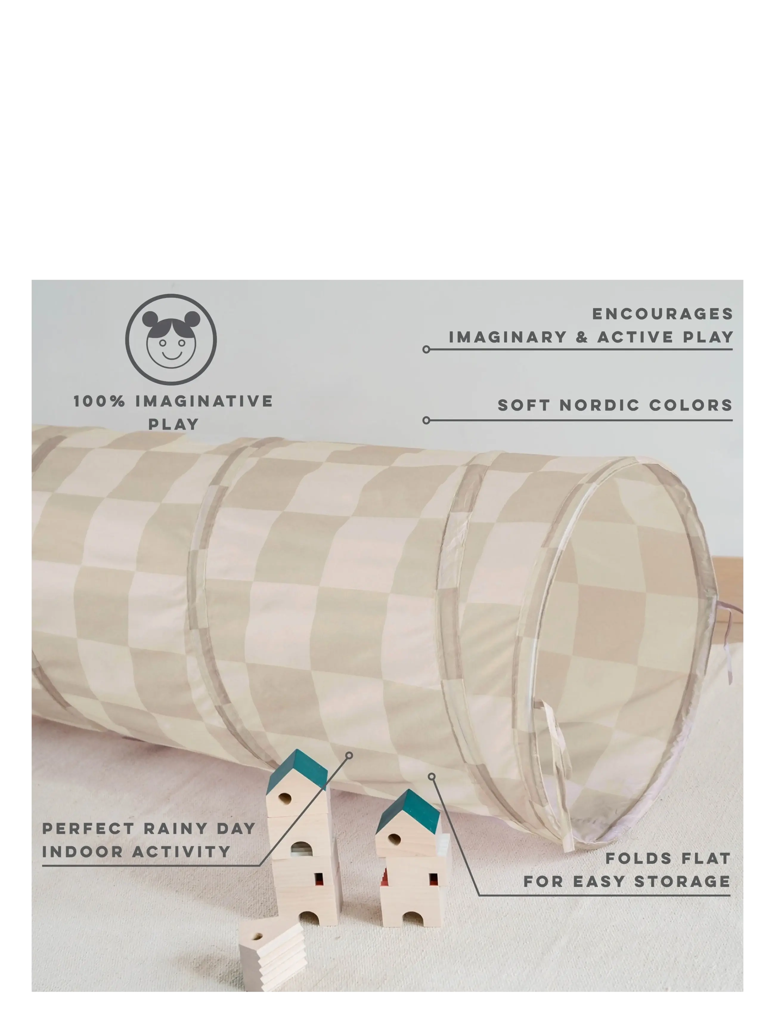 3 Sprouts - 3 Sprouts Play tunnel, Checkerboard beige - lektunnlar - beige - 5