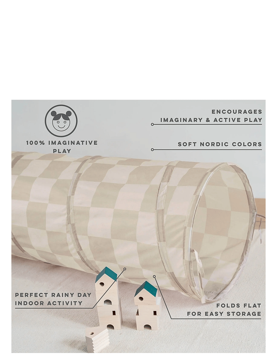 3 Sprouts - 3 Sprouts Play tunnel, Checkerboard beige - lektunnlar - beige - 5