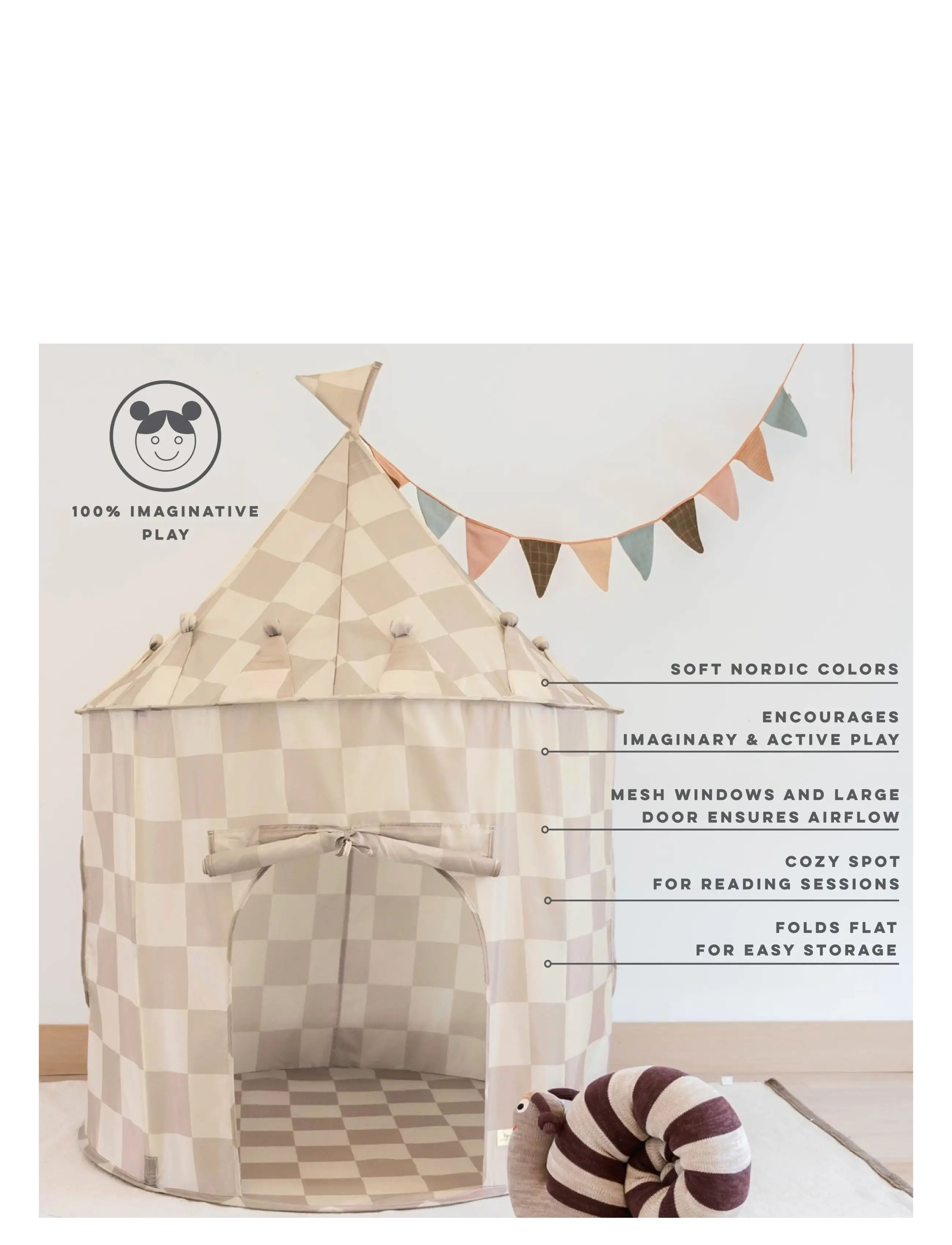 3 Sprouts - 3 Sprouts Play tent,  Checkerboard beige - legetelte - beige - 4