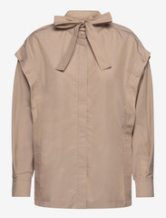 3.1 Phillip Lim - LS COTTON POPLIN TIE-NK BOXY SHIRT - long-sleeved blouses - khaki - 0