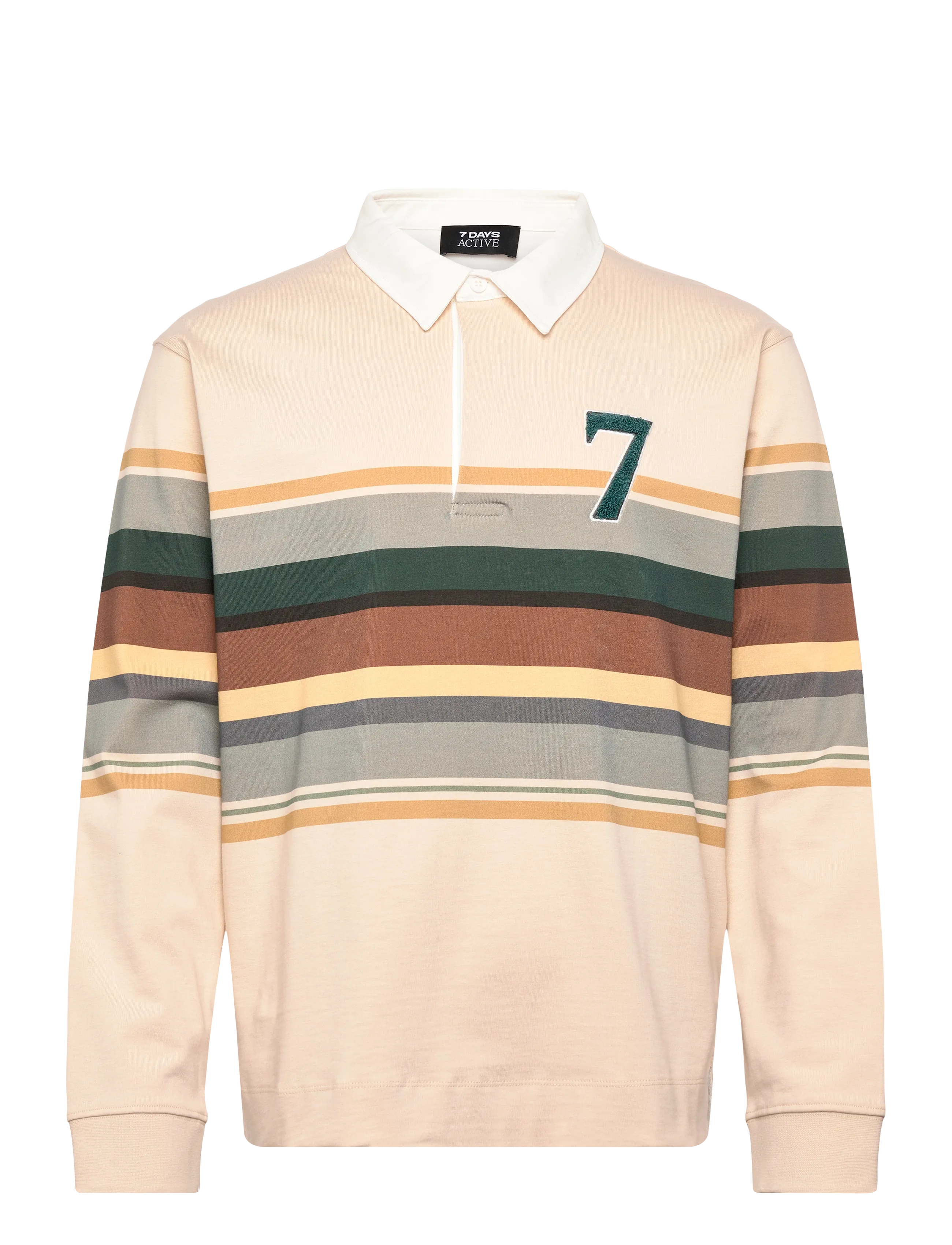 7 DAYS ACTIVE Polo Stripes Lange Ärmel Beige - XS - Herren