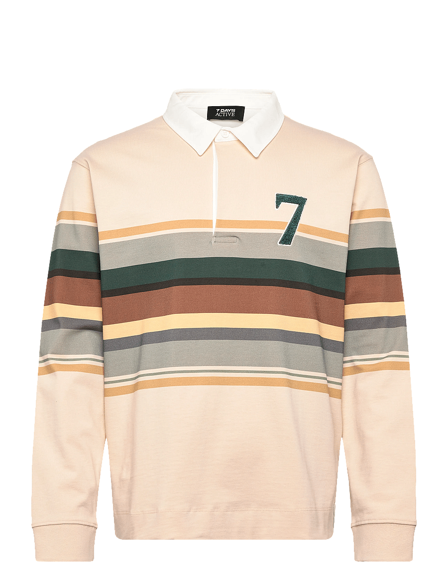 7 DAYS Active - Polo Stripes Long Sleeve - tops & t-shirts - 005 beige - 0