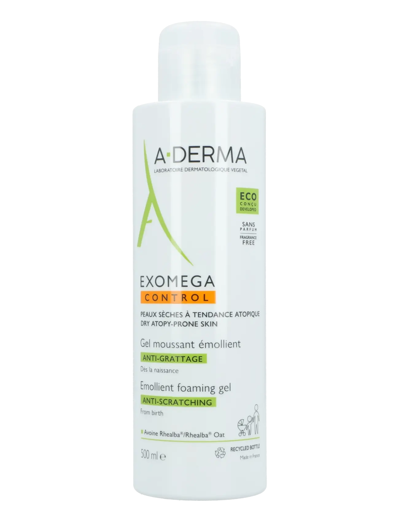 A-Derma Exomega Control 2 In 1 Emollient Cleansing Gel Anti-Scratching, Ansigtsvask & Rensemiddel, Nude, Str: 500 ML