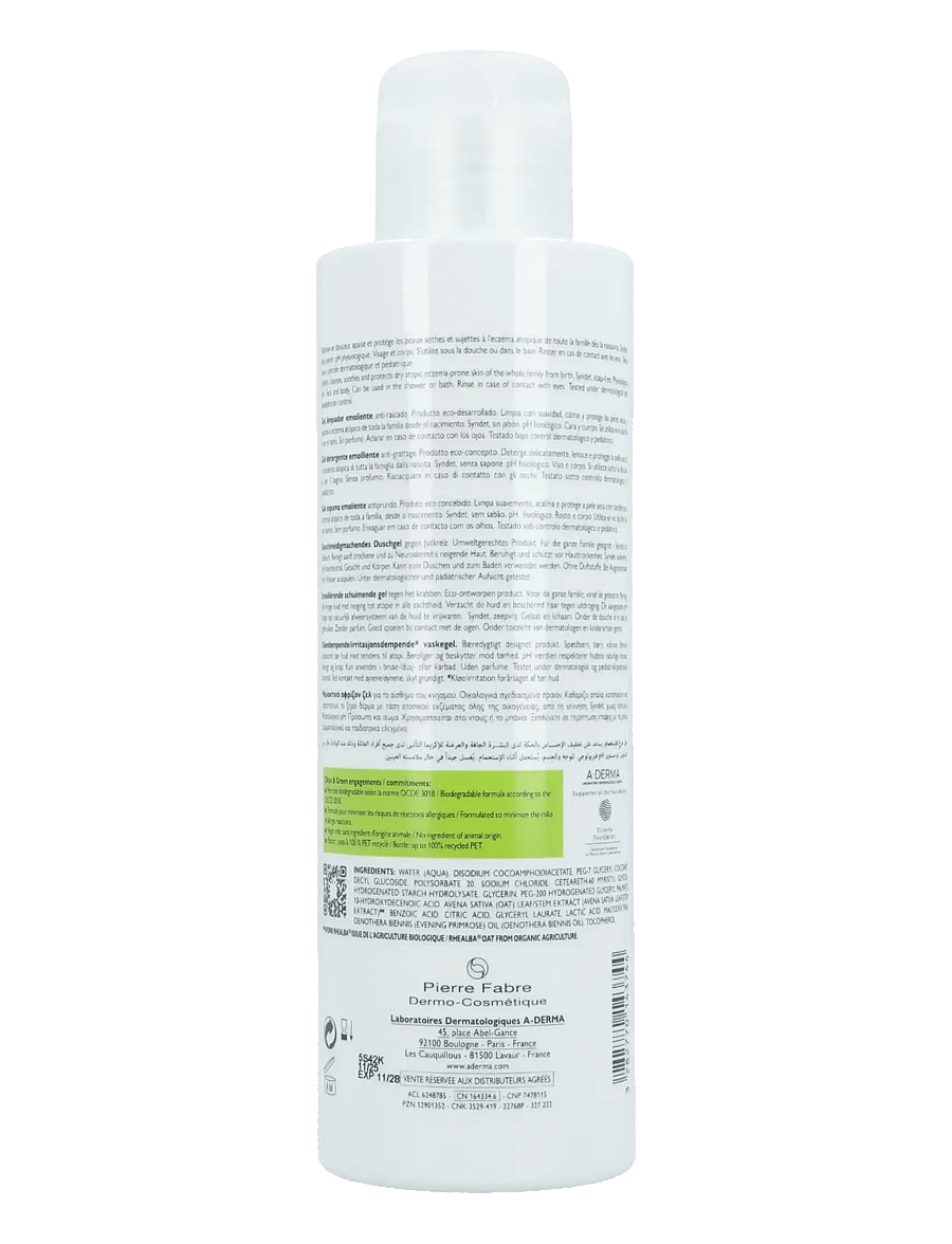 A-Derma - Exomega Control 2 in 1 Emollient Cleansing Gel Anti-Scratching - rensegels - clear - 1