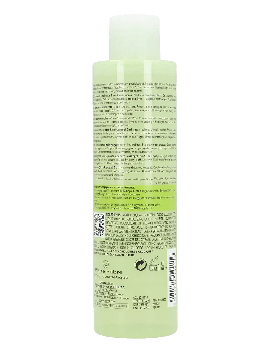 A-Derma - Exomega Control 2 in 1 Emollient Cleansing Gel Anti-Scratching - rensegels - clear - 1