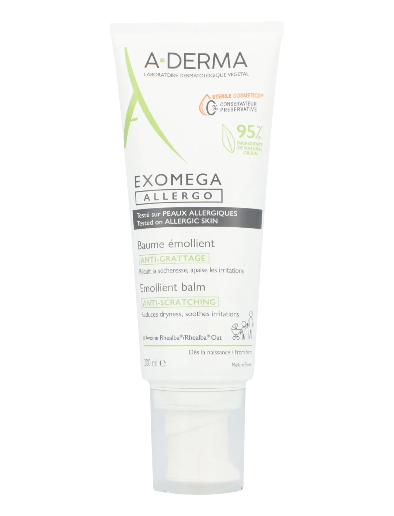 A-Derma Exomega Allergo Emollient Balm Sterile Cosmetic, 200 ml, Moisturizers, Nackt - Day Creams, Beauty