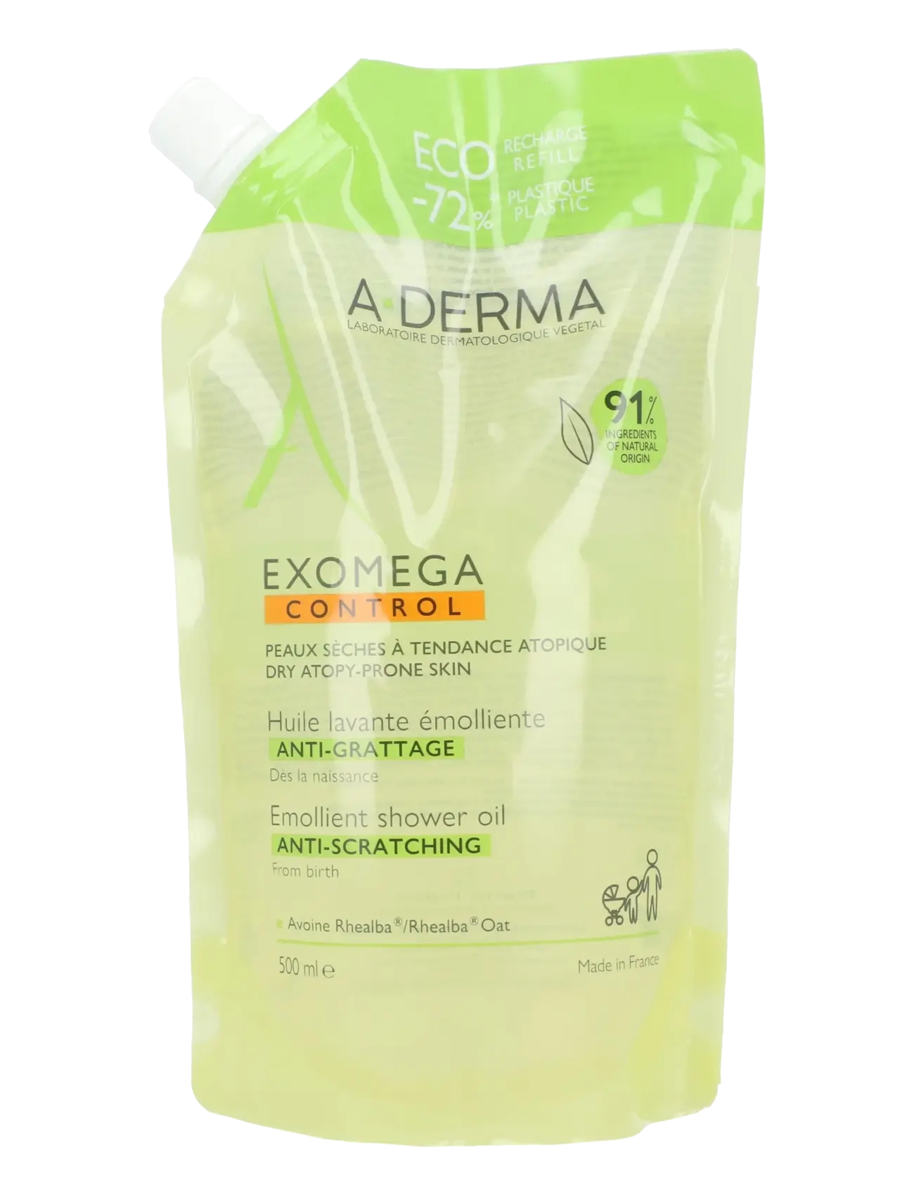 A-Derma Exomega Control Emollient Cleansing Oil Eco-Refill, 500 ml, Cleansers, Nackt - Cleanser, Beauty