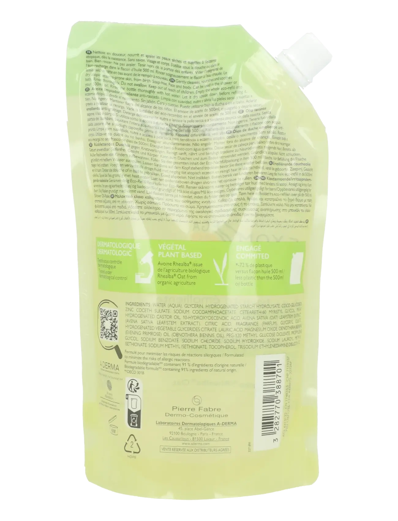 A-Derma - Exomega Control Emollient Cleansing Oil Eco-Refill - renseolier - clear - 1