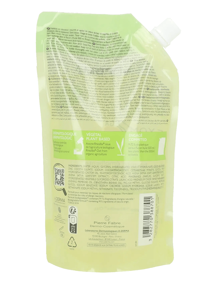 A-Derma - Exomega Control Emollient Cleansing Oil Eco-Refill - hreinsiolía - clear - 1