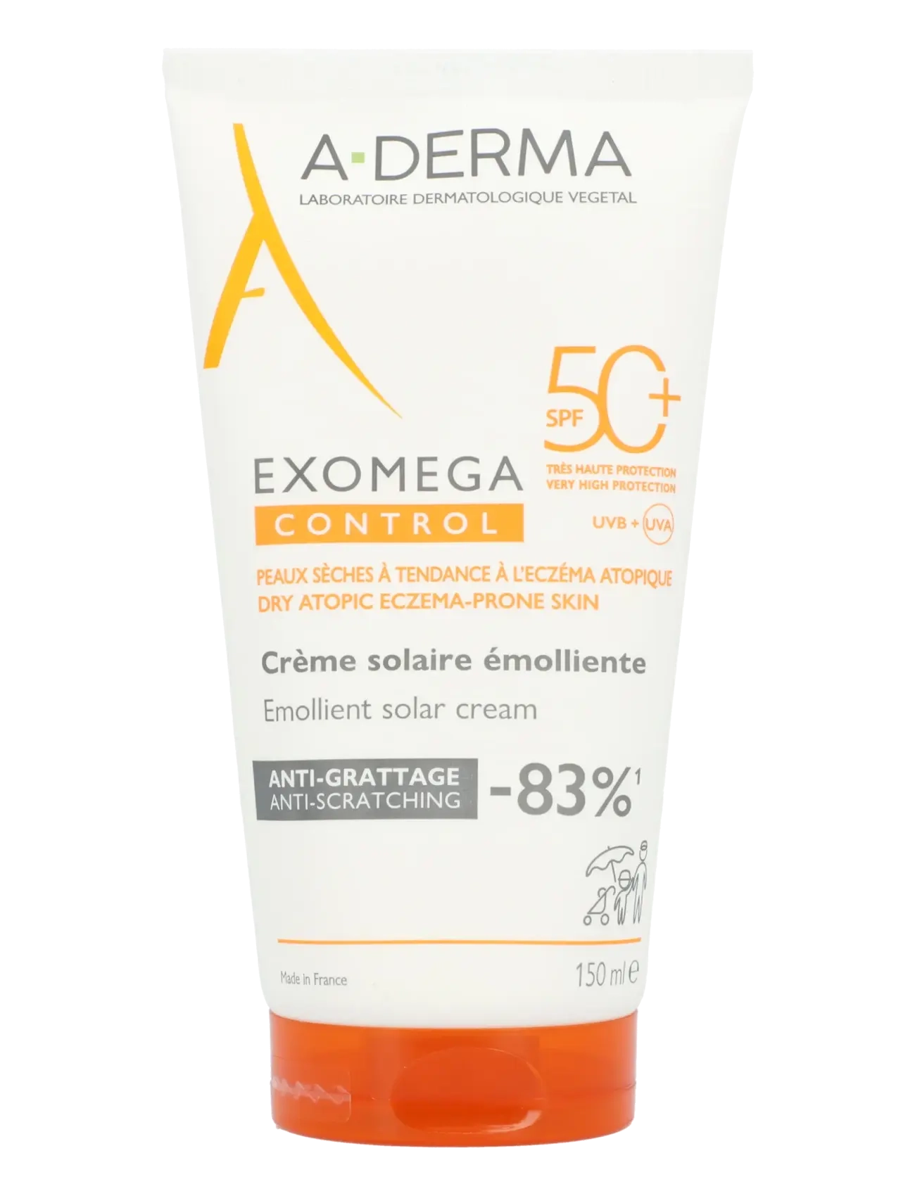 A-Derma Exomega Control Emollient Sunscreen Spf 50+, 150 ml, Sun Care, Nackt - Face, Beauty