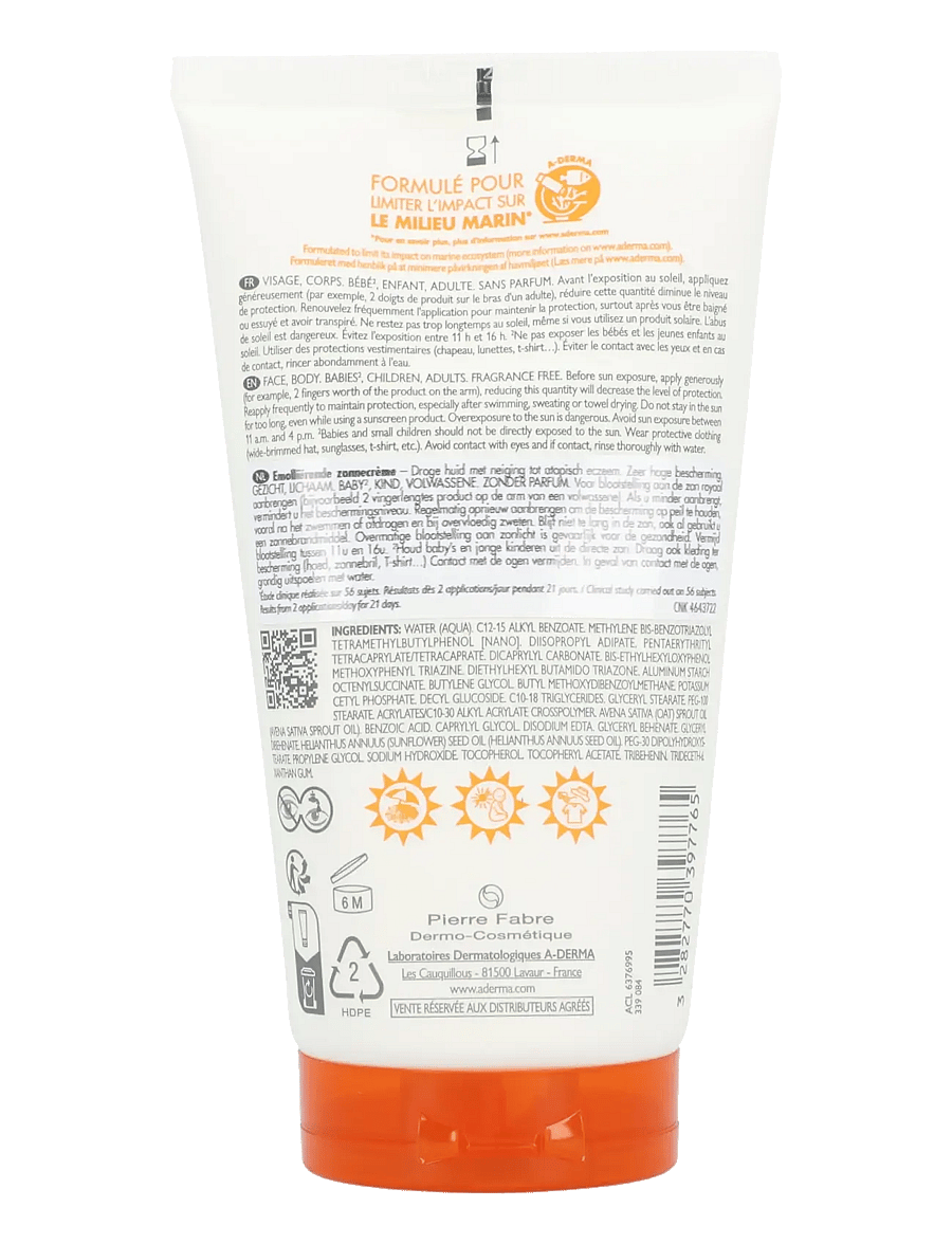 A-Derma - Exomega Control Emollient Sunscreen SPF 50+ - clear - 1