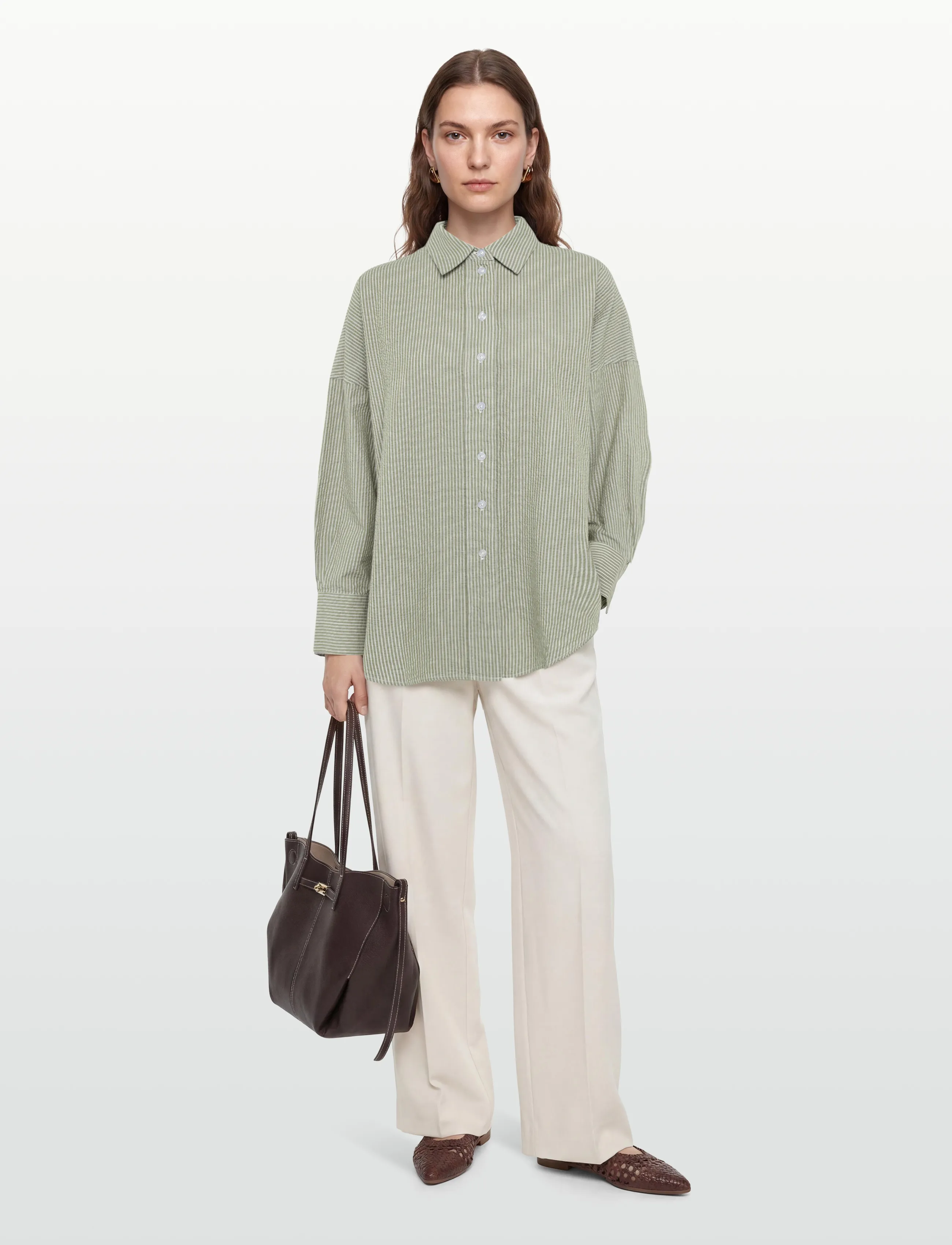 A Part Of The Art - BREEZY SHIRT - langärmlige hemden - khaki and white stripe - 0