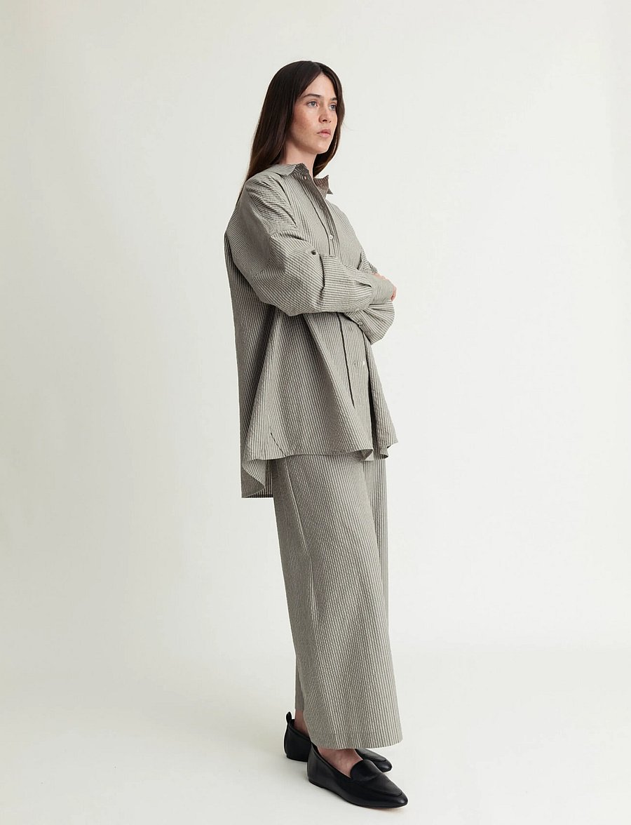 A Part Of The Art - BREEZY SHIRT - langärmlige hemden - khaki and white stripe - 0