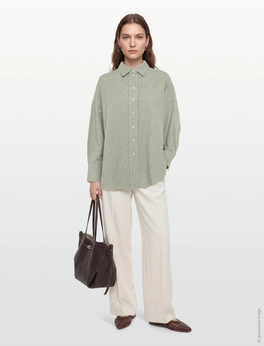 A Part Of The Art - BREEZY SHIRT - langärmlige hemden - khaki and white stripe - 0