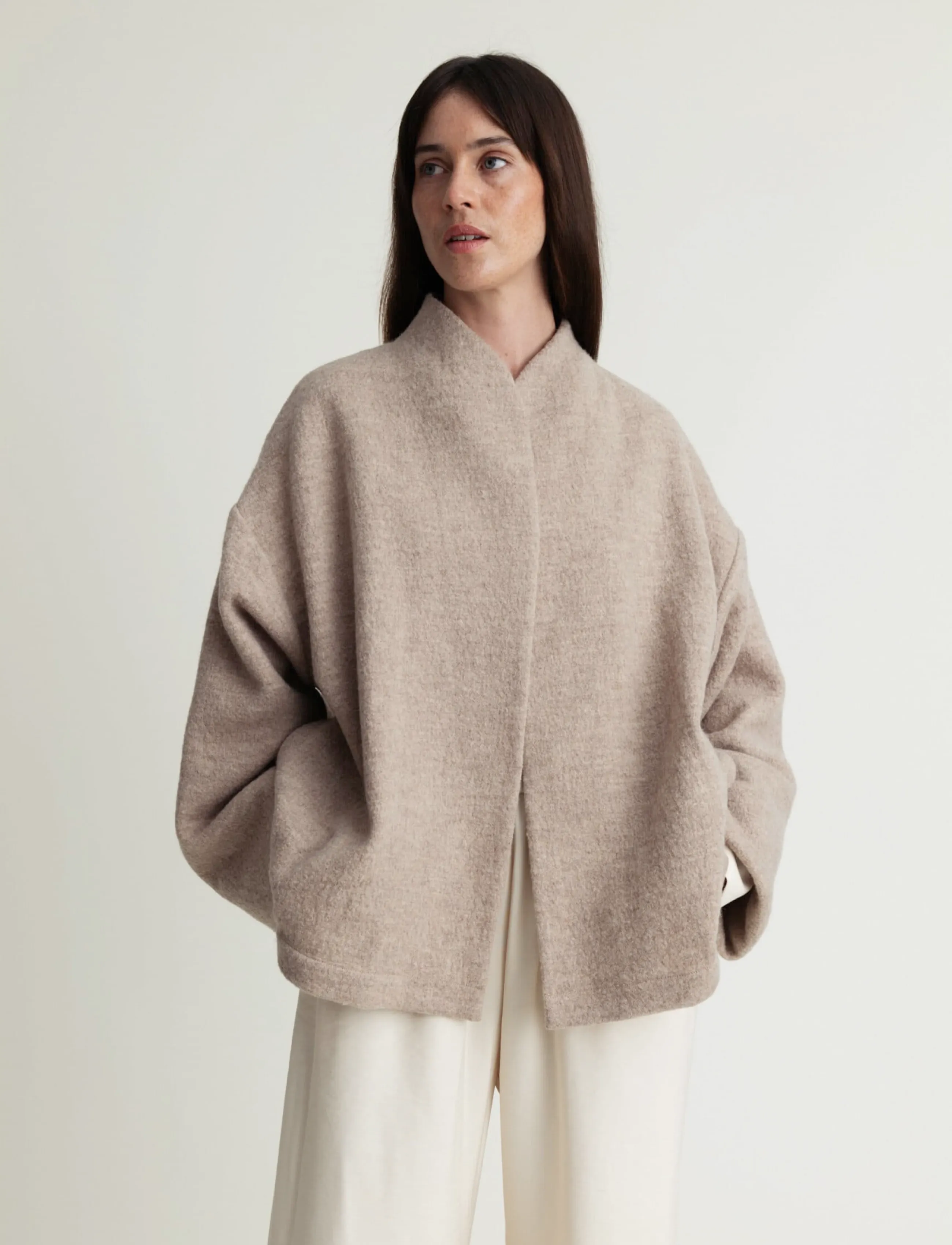A Part Of The Art CAPE JACKET HEAVY KNIT - Jackets - HEAVY KNIT-OAT / beige