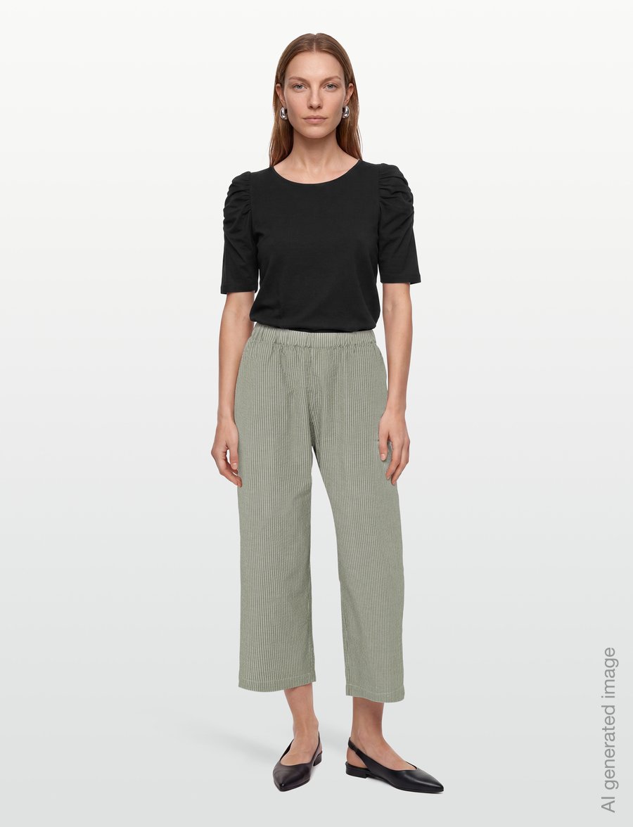 A Part Of The Art - AIRY PANTS - bukser med brede ben - khaki and white stripe - 0