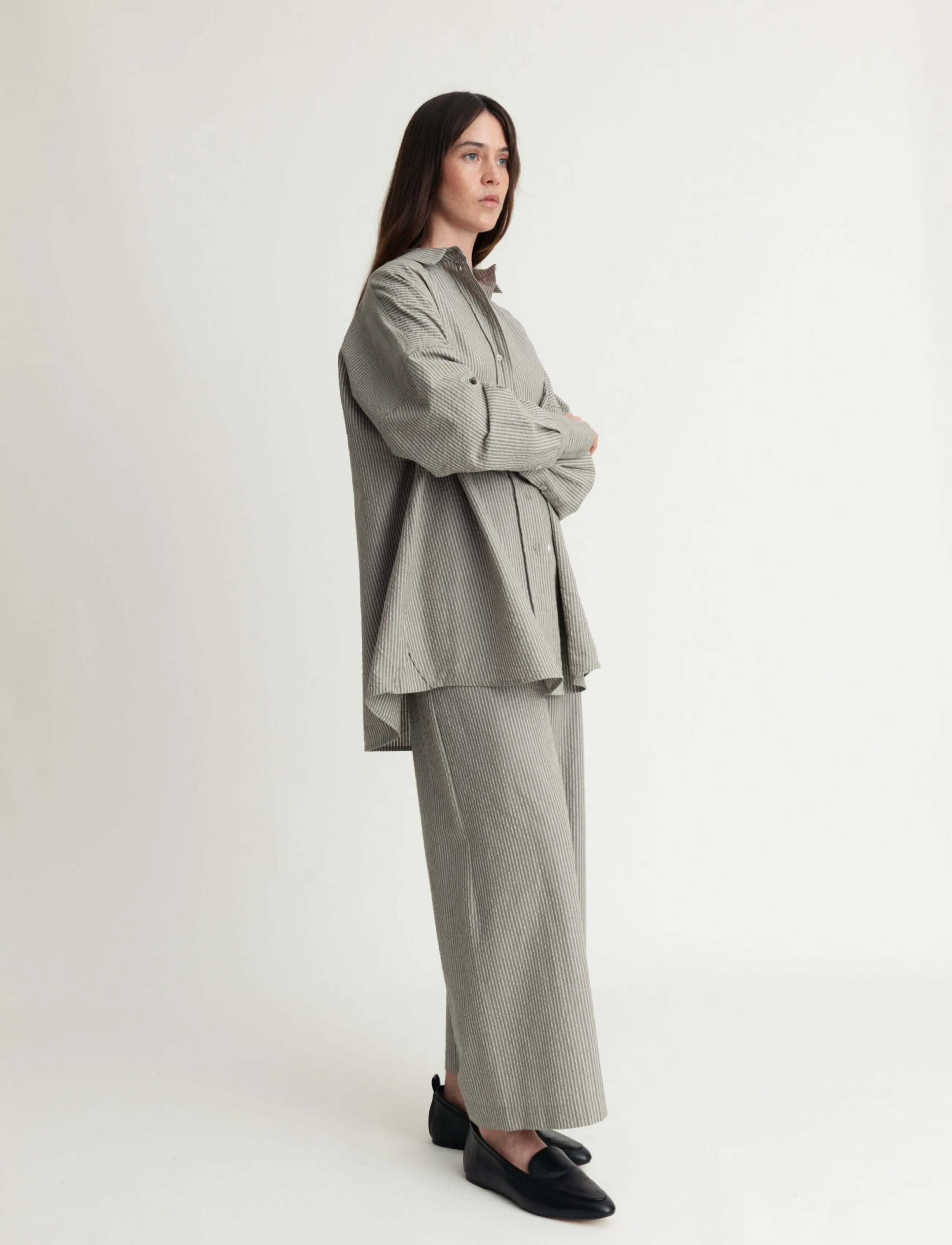 A Part Of The Art - AIRY PANTS - bukser med brede ben - khaki and white stripe - 3