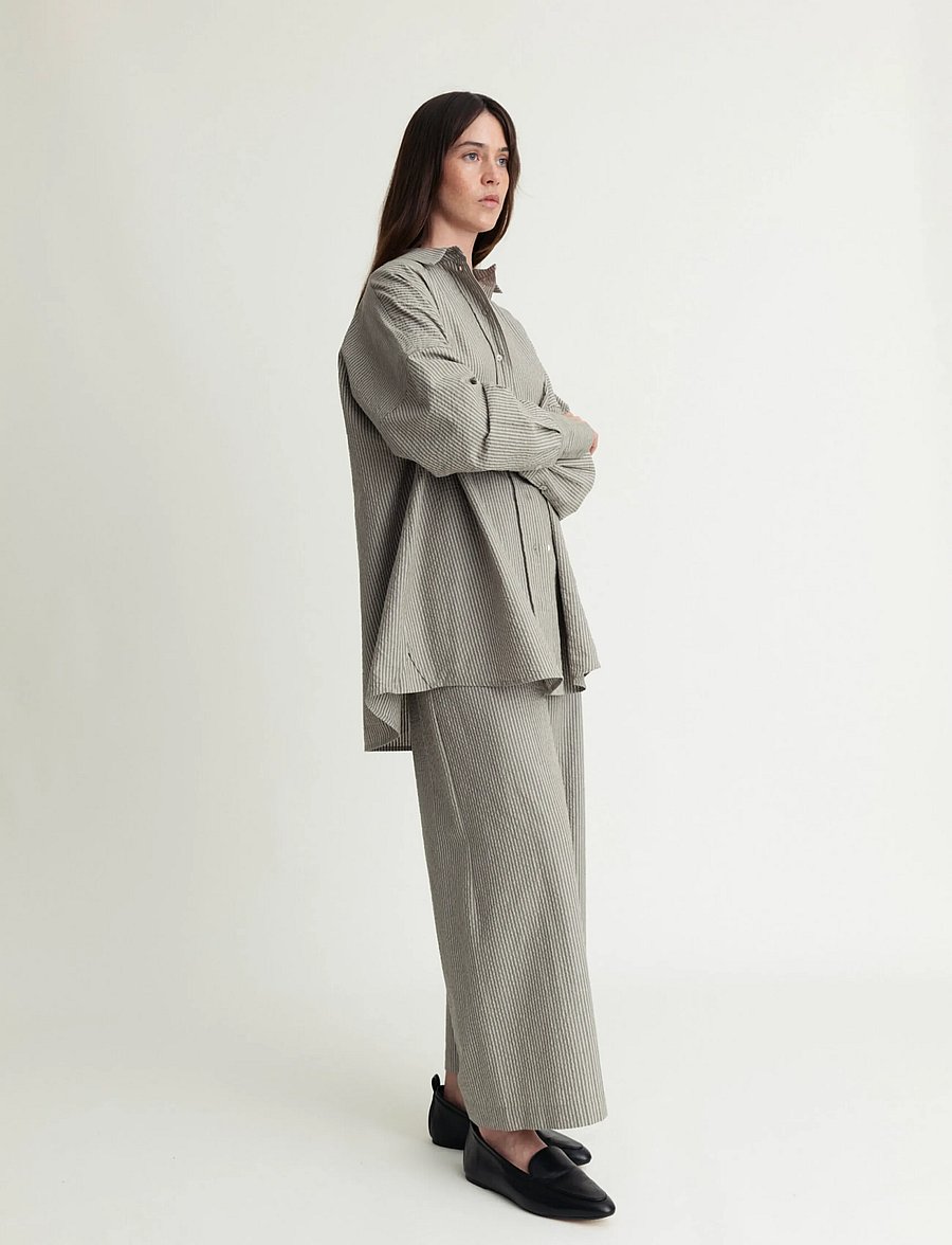 A Part Of The Art - AIRY PANTS - bukser med brede ben - khaki and white stripe - 3