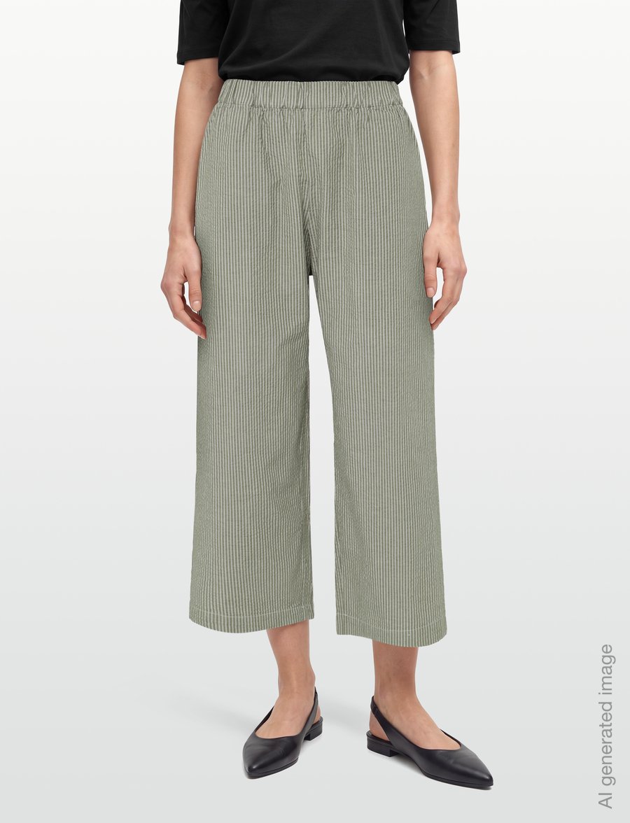 A Part Of The Art - AIRY PANTS - bukser med brede ben - khaki and white stripe - 3