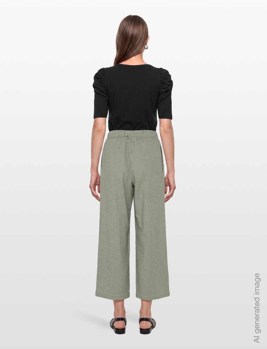 A Part Of The Art - AIRY PANTS - bukser med brede ben - khaki and white stripe - 4