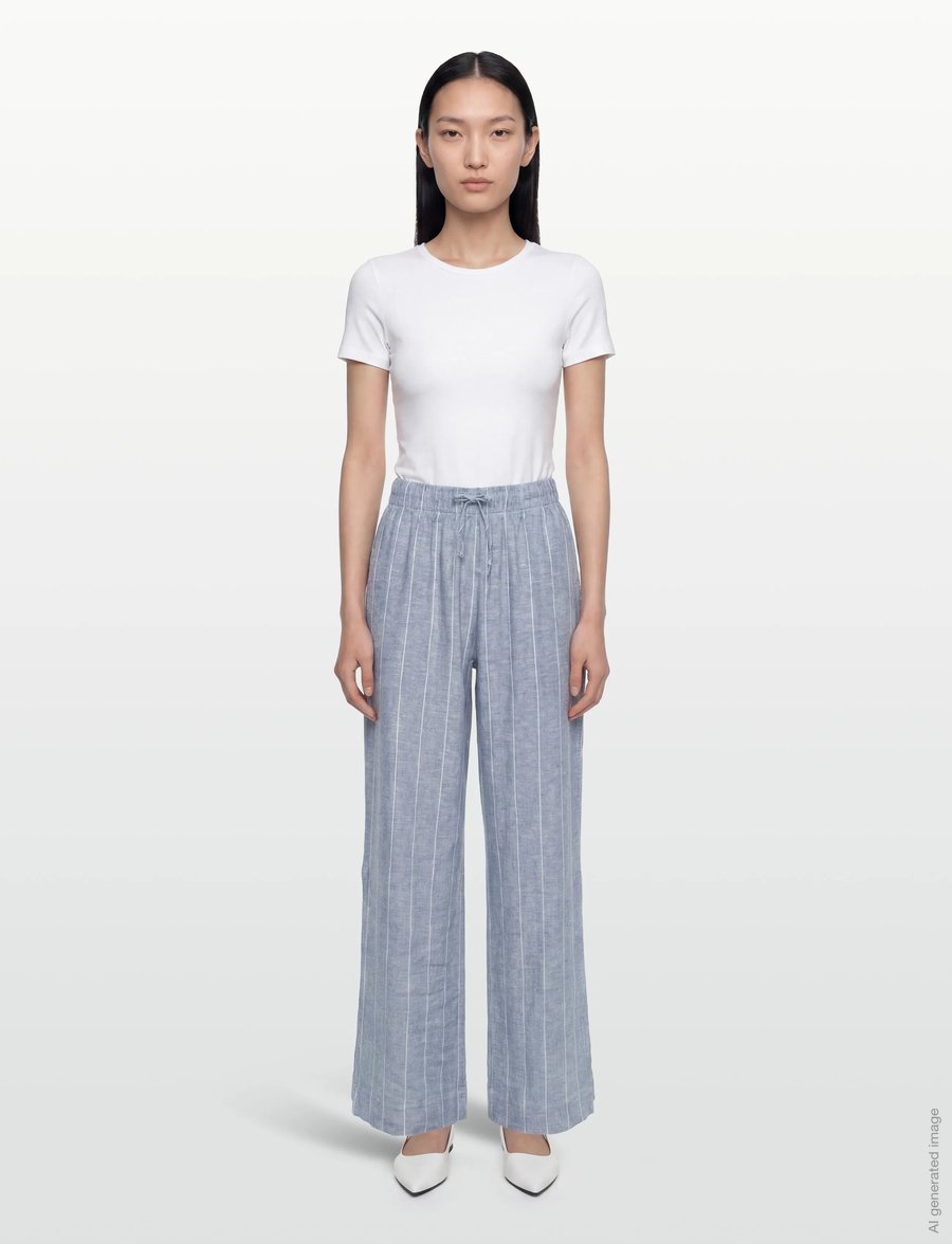 A Part Of The Art - VACANT PANTS - leinenhosen - denim blue white stripe - 0
