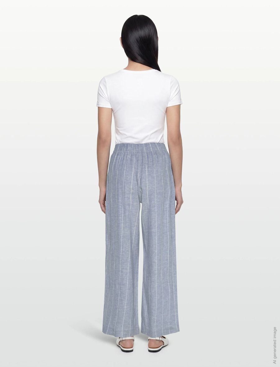 A Part Of The Art - VACANT PANTS - leinenhosen - denim blue white stripe - 4