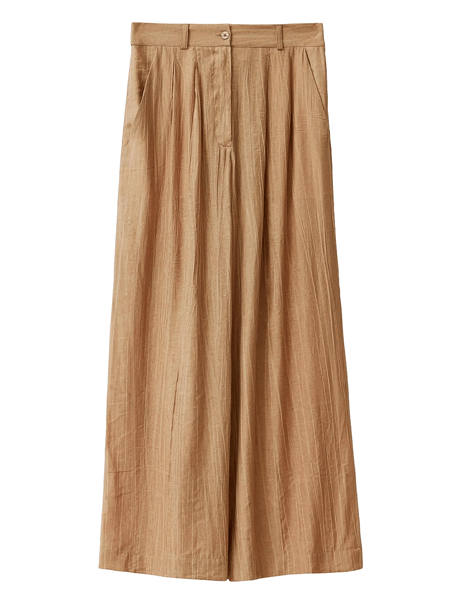 A Part Of The Art - DREAMY PANTS SHEER CRINKEL - bikses ar platām starām - hazelnut - 1