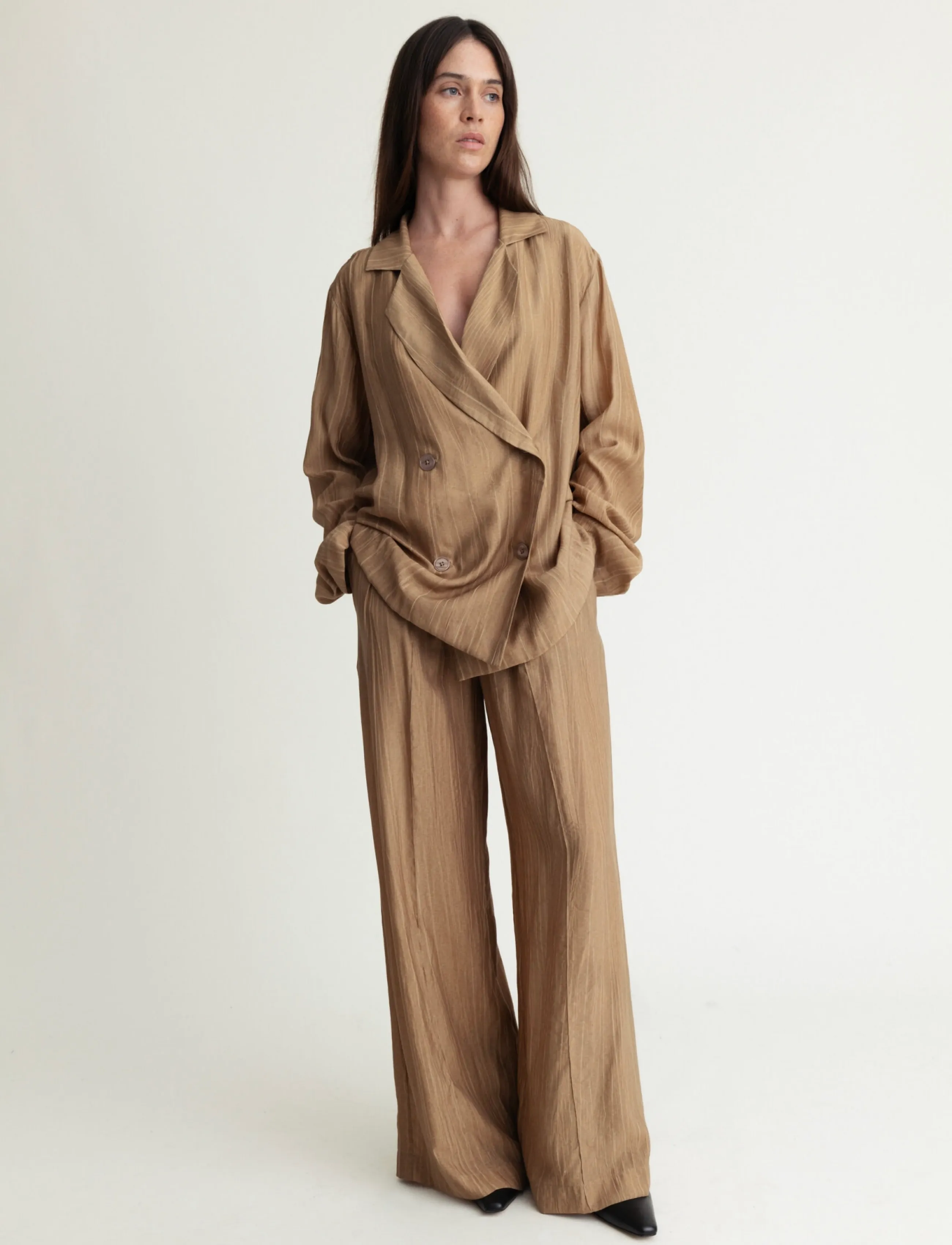 A Part Of The Art DREAMY PANTS SHEER CRINKEL - Sommer in der Stadt - HAZELNUT / brown