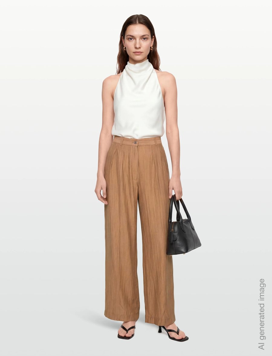 A Part Of The Art - DREAMY PANTS SHEER CRINKEL - hosen mit weitem bein - hazelnut - 0