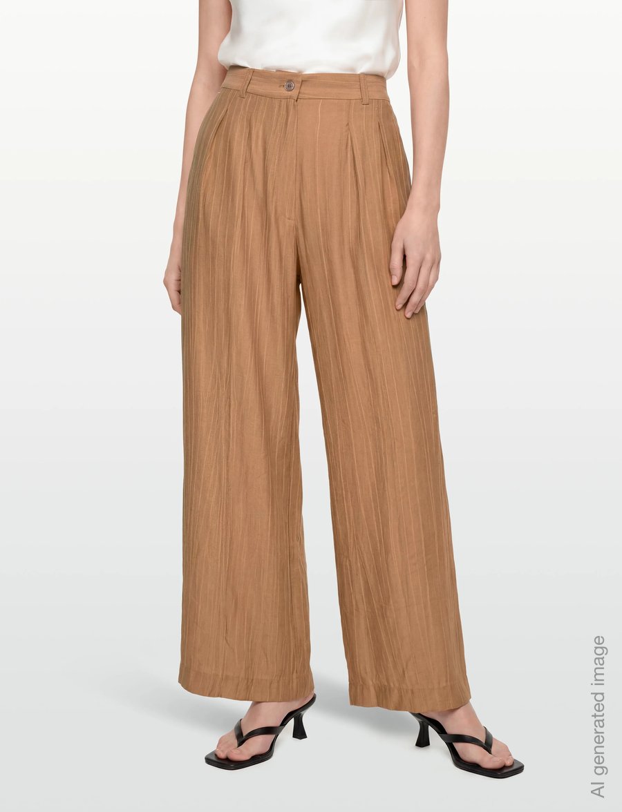 A Part Of The Art - DREAMY PANTS SHEER CRINKEL - hosen mit weitem bein - hazelnut - 3