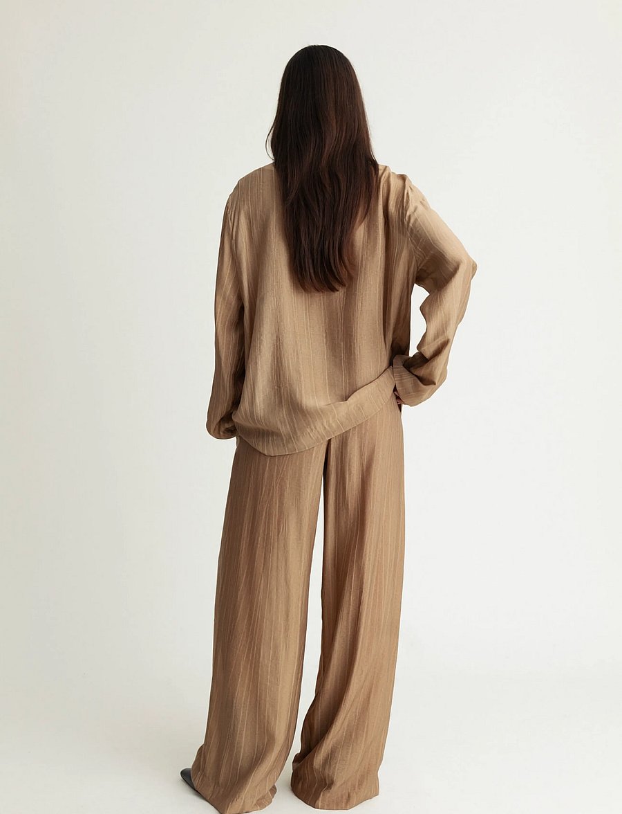 A Part Of The Art - DREAMY PANTS SHEER CRINKEL - bikses ar platām starām - hazelnut - 3