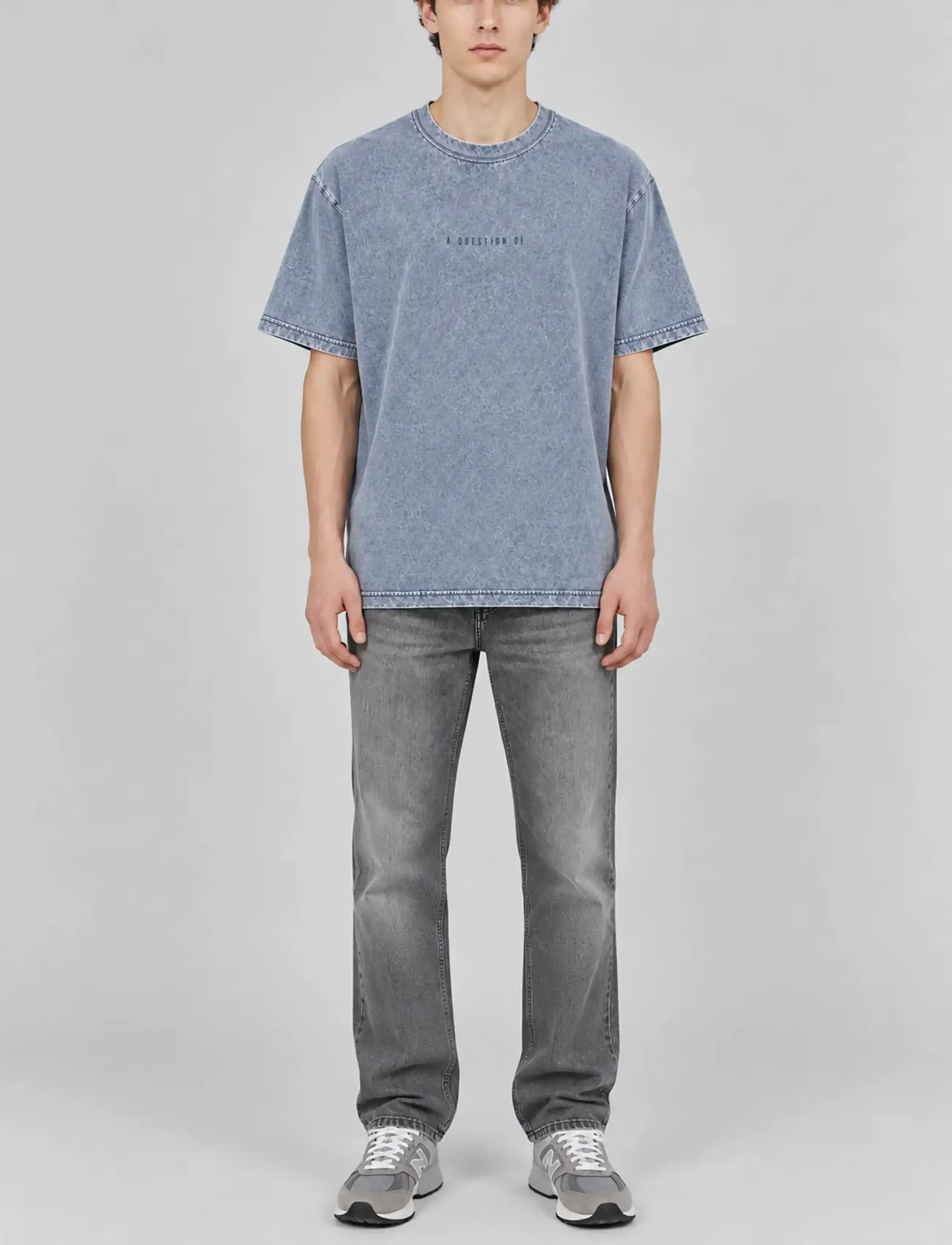 A QUESTION OF - Ozzy Tee Acid Wash - efterårstøj - dusty blue - 0