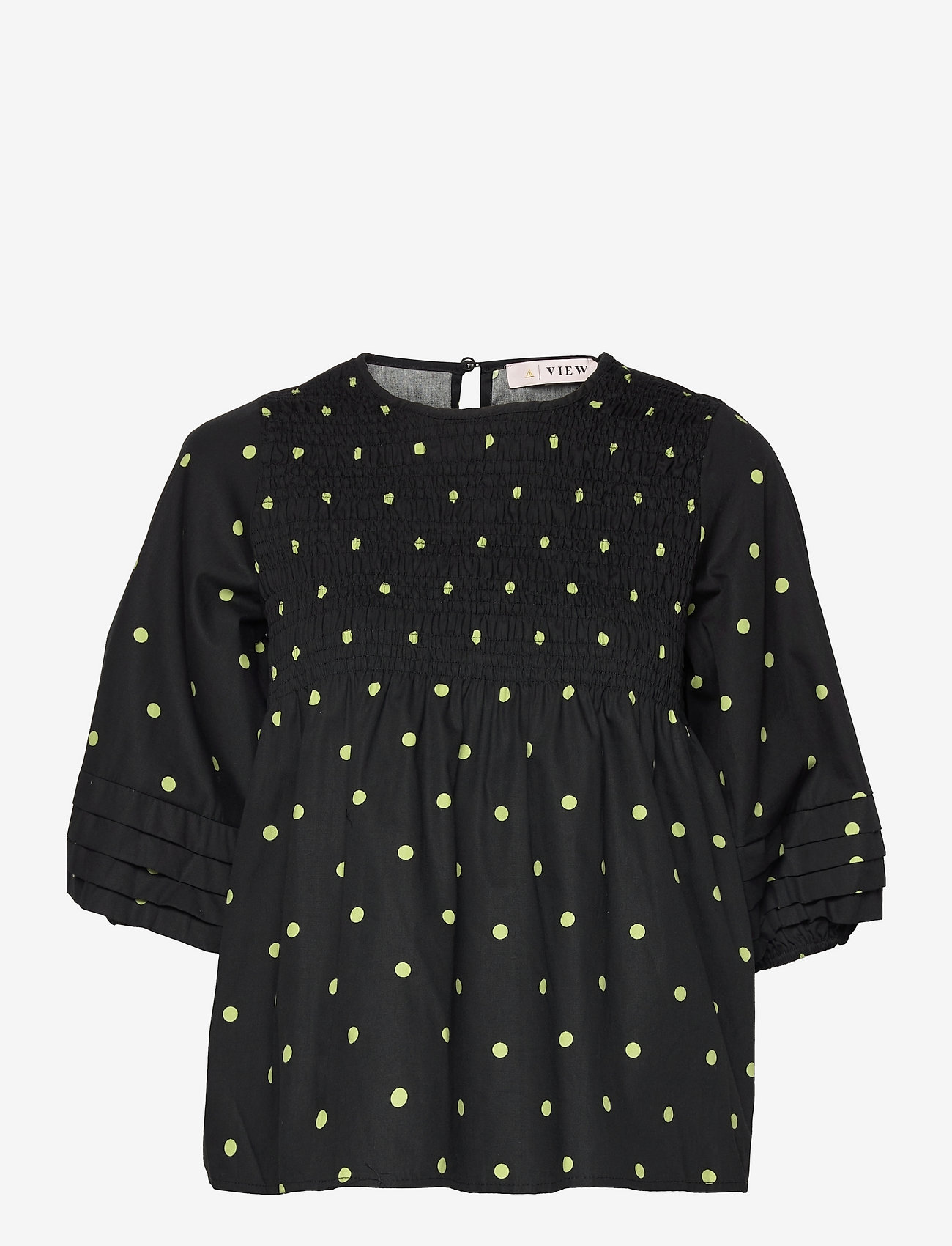 A-View - Sisse blouse - short-sleeved blouses - black with green dots - 0