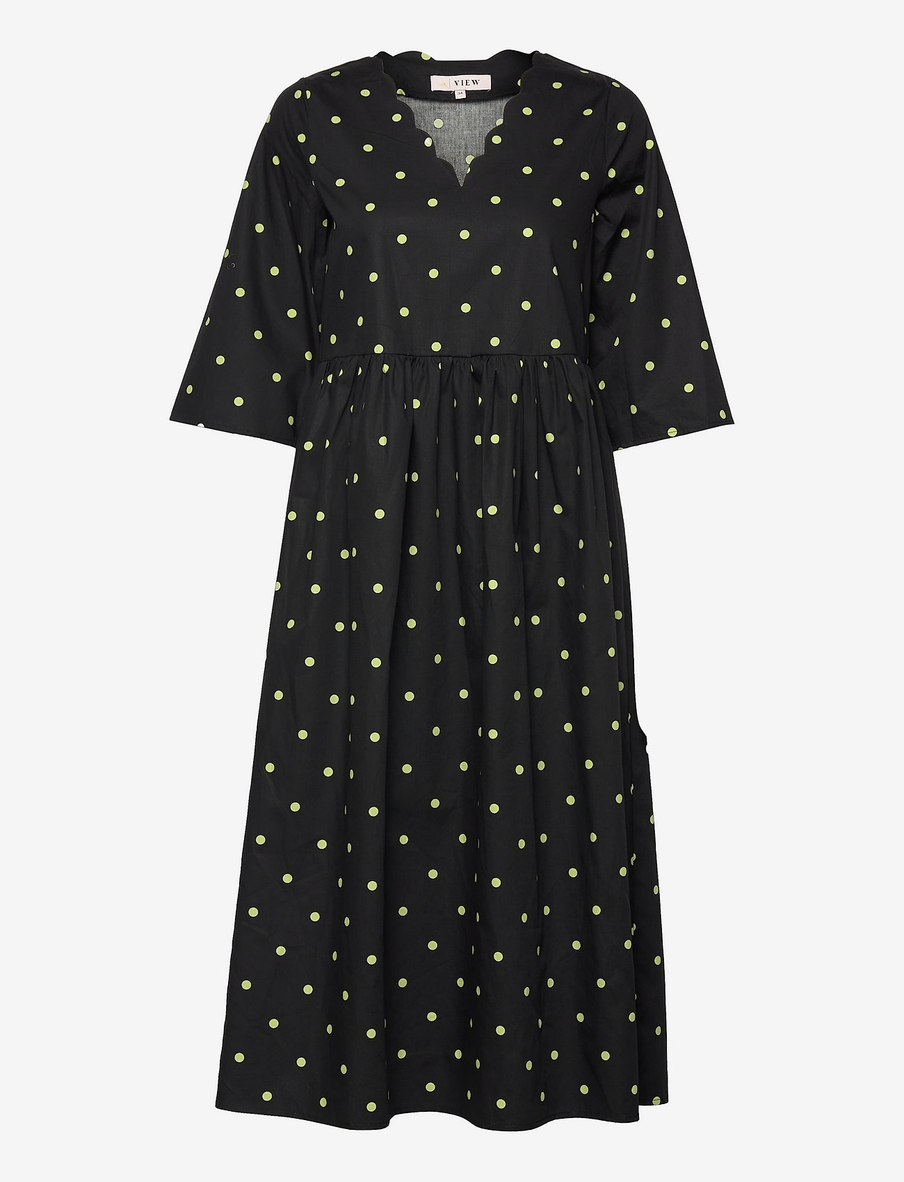 A-View - Sassi midi dress - midikleider - black with green dots - 0