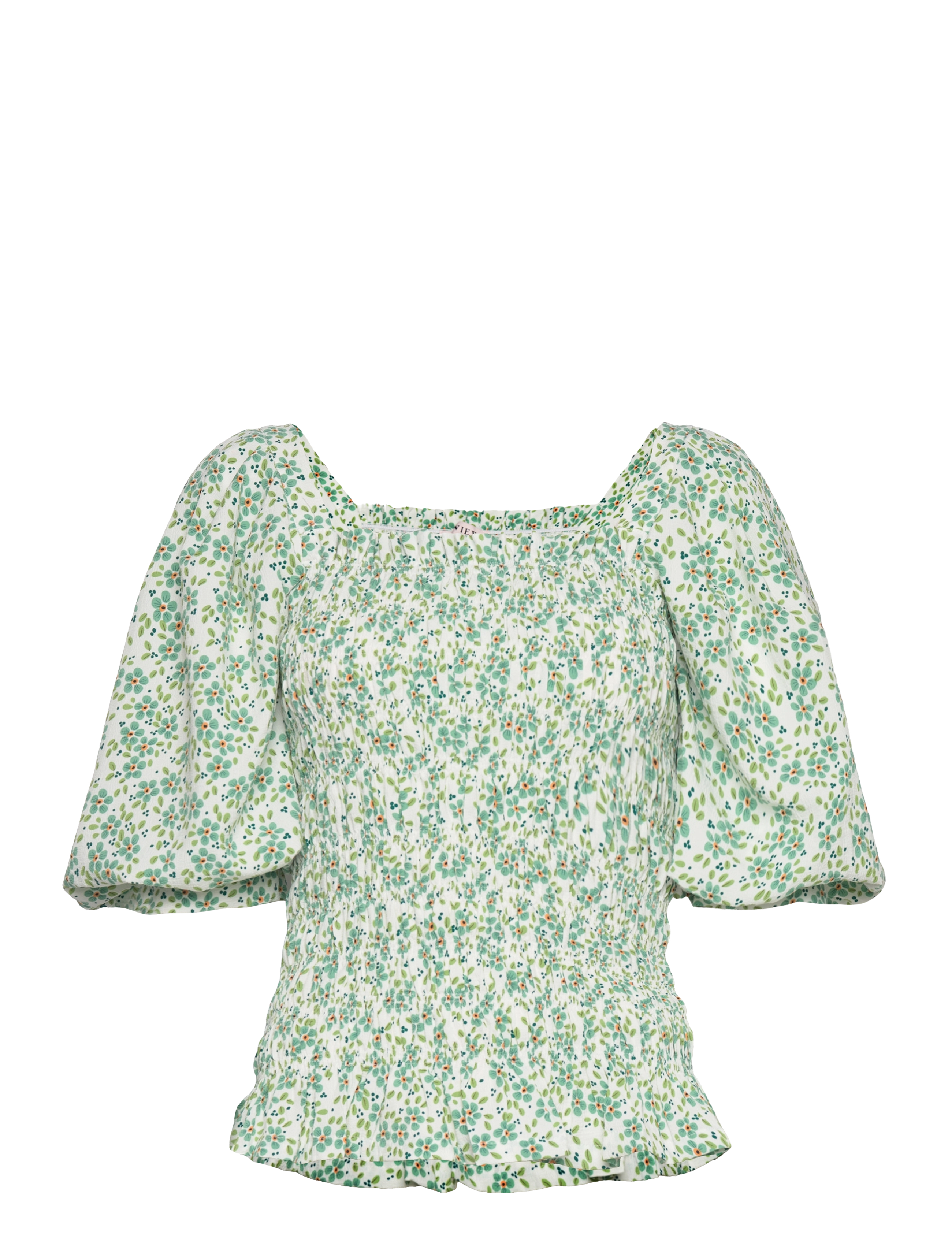 Rikka top - WHITE WITH GREEN FLOWERS