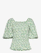 Rikka top - WHITE WITH GREEN FLOWERS