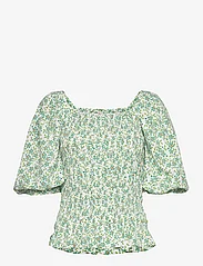 A-View - Rikka top - kortermede bluser - white with green flowers - 0