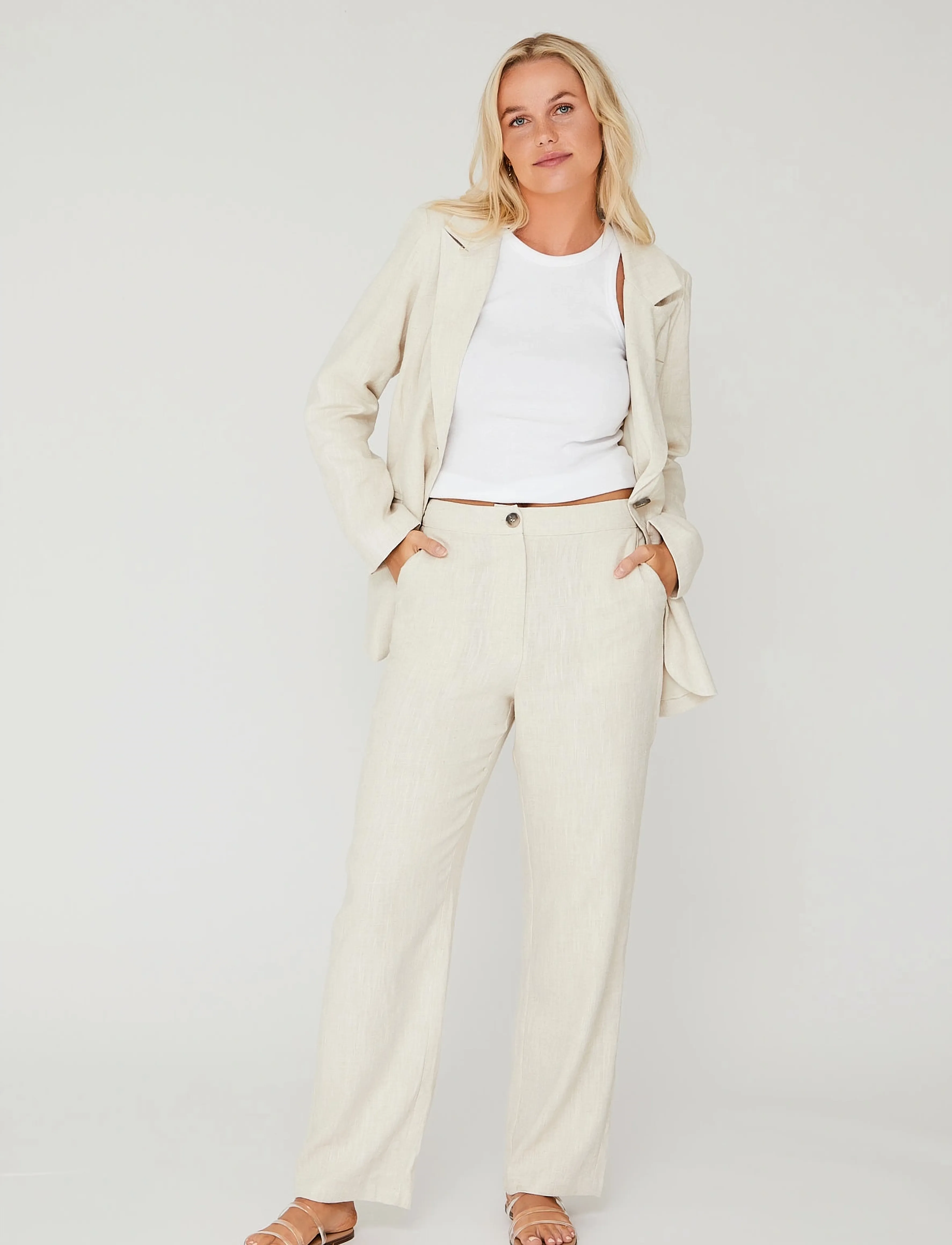 A-View - Annali linen pant - pantalons en lin - light sand - 0